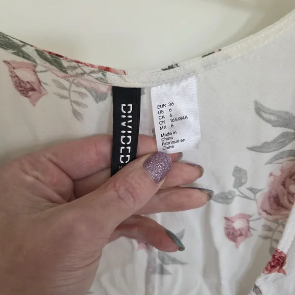 Floral V-Neck Summer Dress - White with Pink Rose Print - Picture 2 of 7